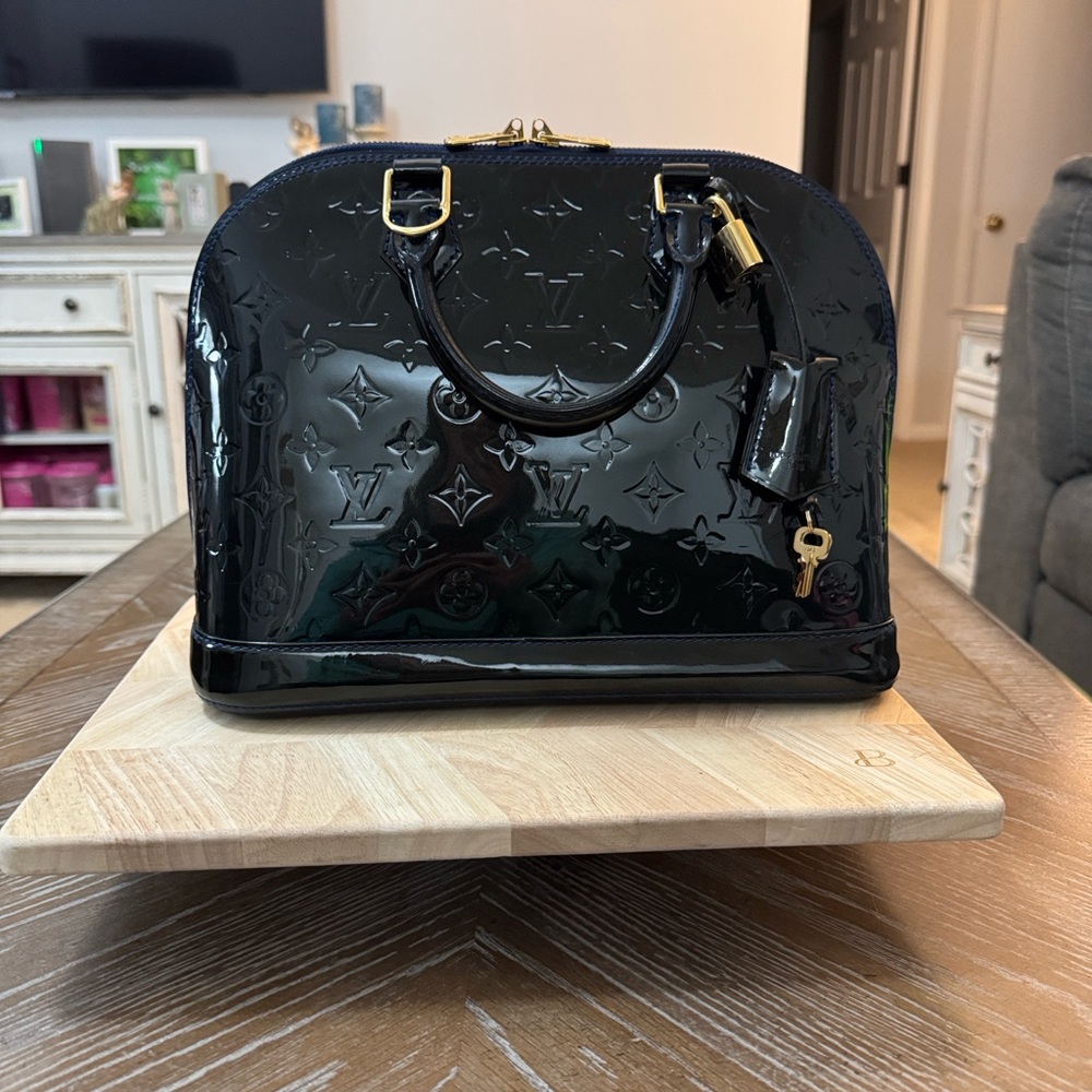 Louis Vuitton Blue Patent Leather Satchel With COA